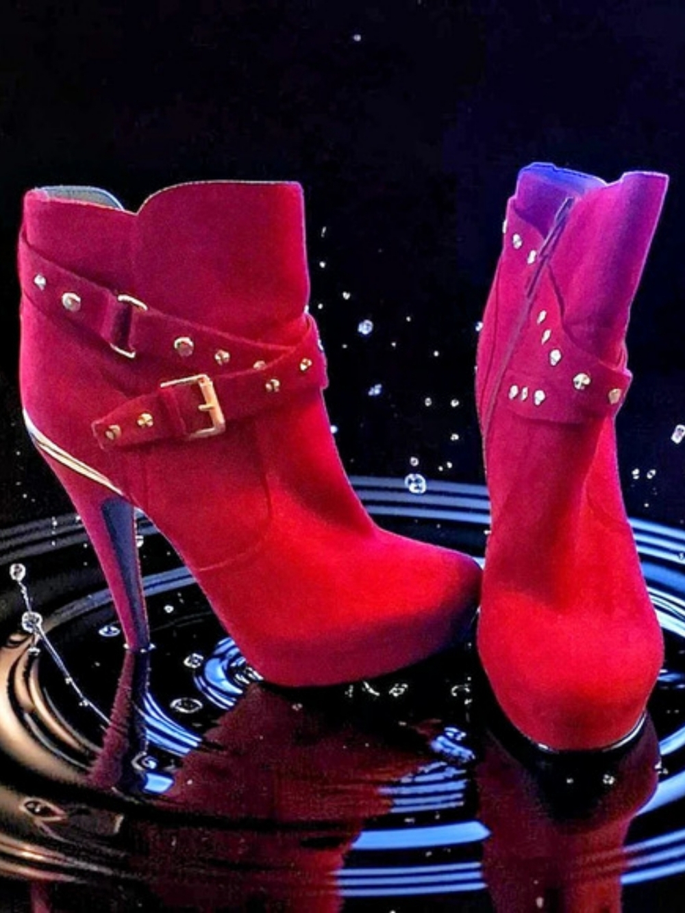 Guess Red Studded Buckle Ankle Boots Women's Shoes Size 9 Sexy Autumn Heels Cute